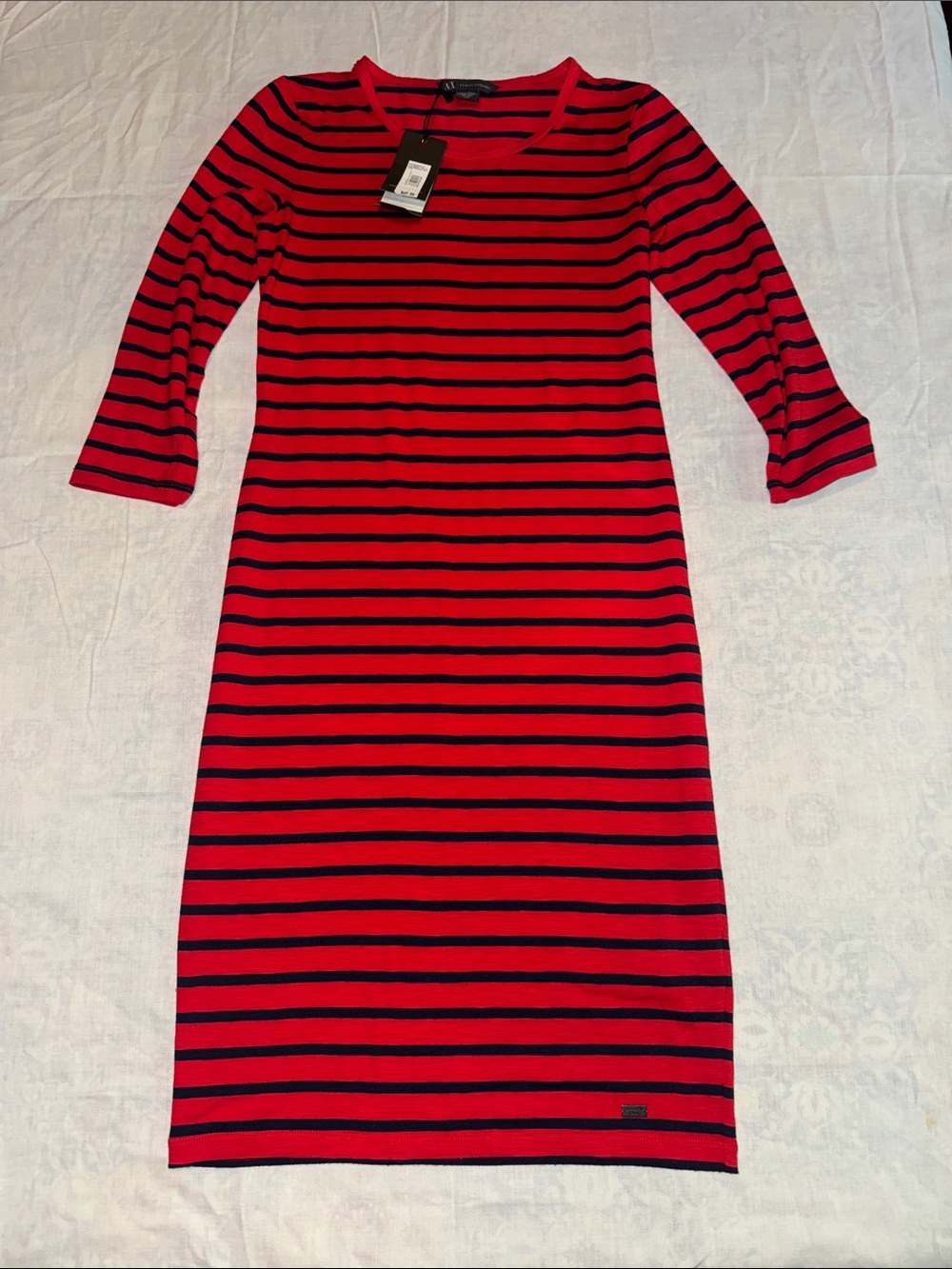 Armani Exchange NWT Striped Midi T-Shirt Dress Red Navy Medium